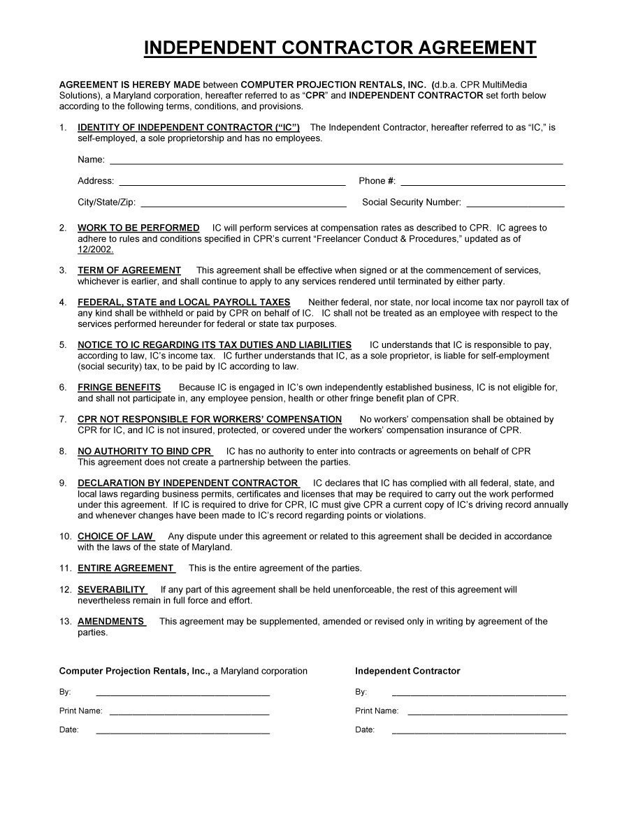 Independent Contractor Contract Template 50 Free Independent Contractor Agreement forms &amp; Templates