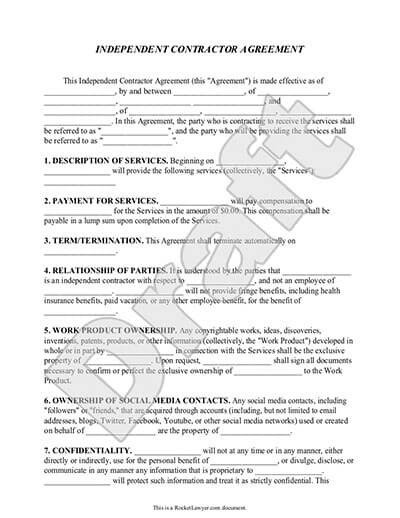 Independent Contractor Contract Template Independent Contractor Agreement
