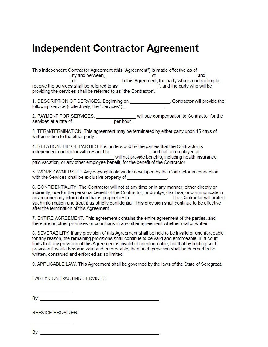 Independent Contractor Contract Template Independent Contractor Agreement Template Sample