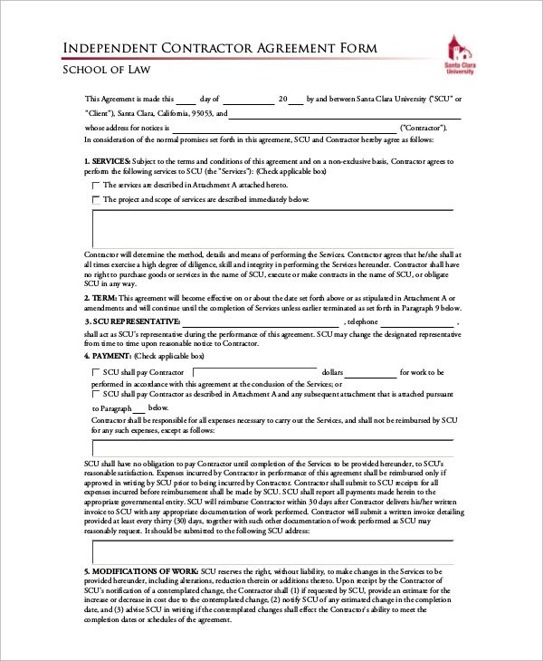 Independent Contractor Contract Template Sample Independent Contractor Agreement 10 Examples In