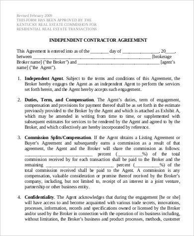 Independent Contractor Contract Template Sample Independent Contractor Agreement form 9 Examples
