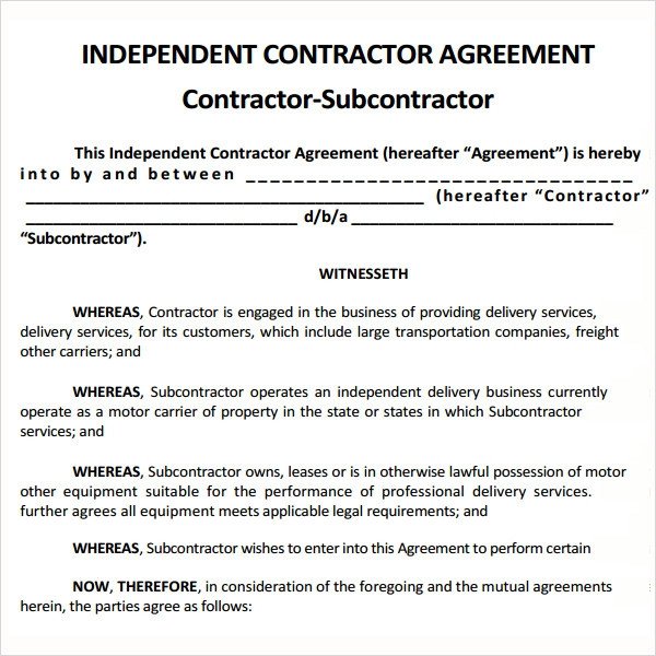 Independent Contractor Contract Template Subcontractor Agreement 13 Free Pdf Doc Download