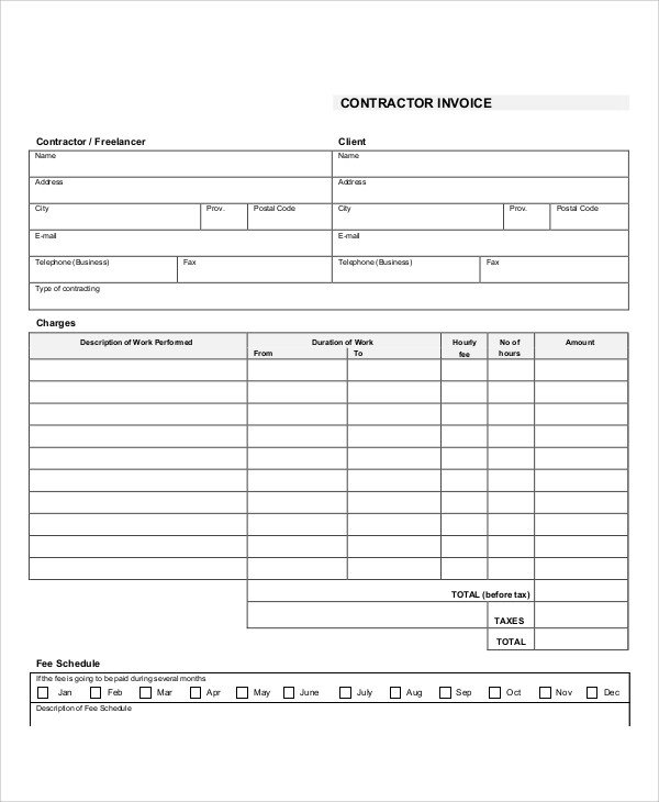 Independent Contractor Invoice Template 13 Contractor Invoice Samples Pdf Word Excel