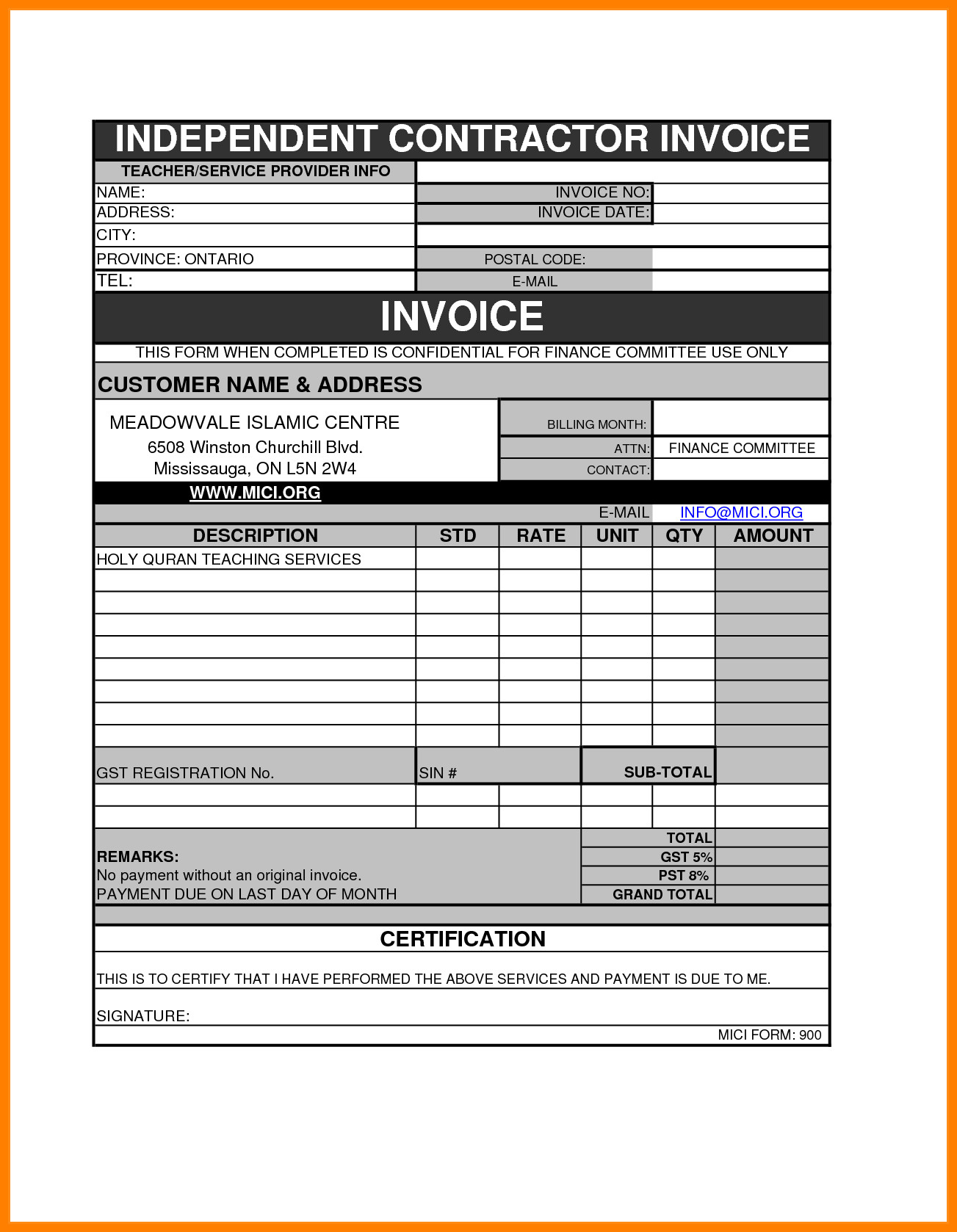 Independent Contractor Invoice Template 7 Independent Contractor Invoice
