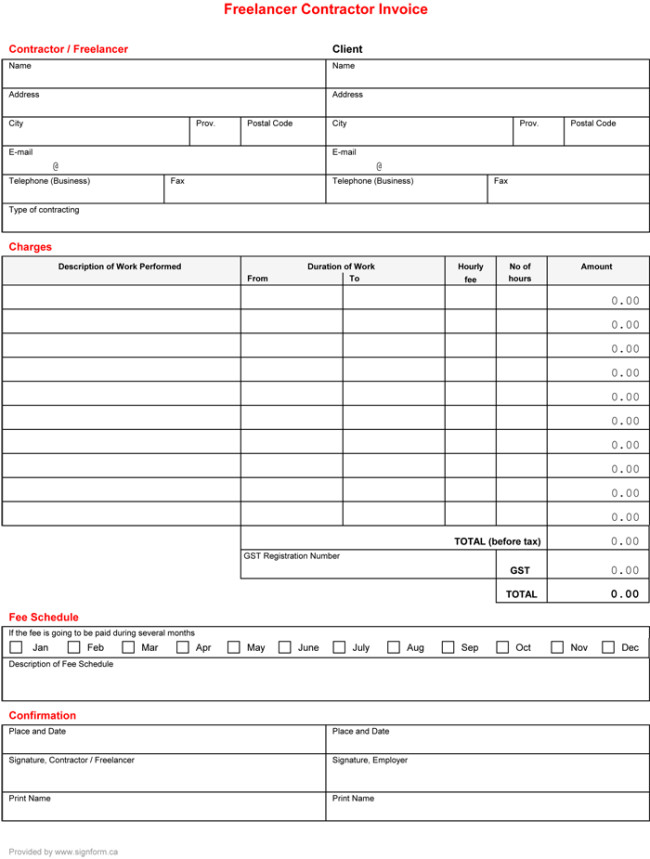 Independent Contractor Invoice Template Contractor Invoice Template 6 Printable Contractor Invoices