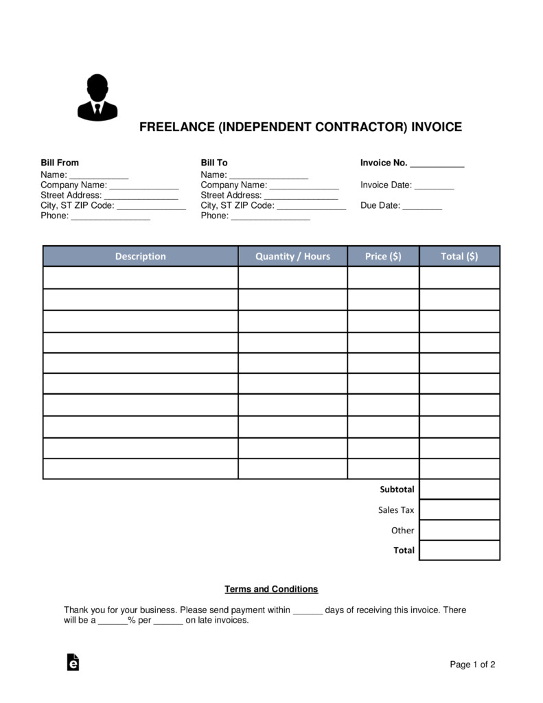 Independent Contractor Invoice Template Free Freelance Independent Contractor Invoice Template