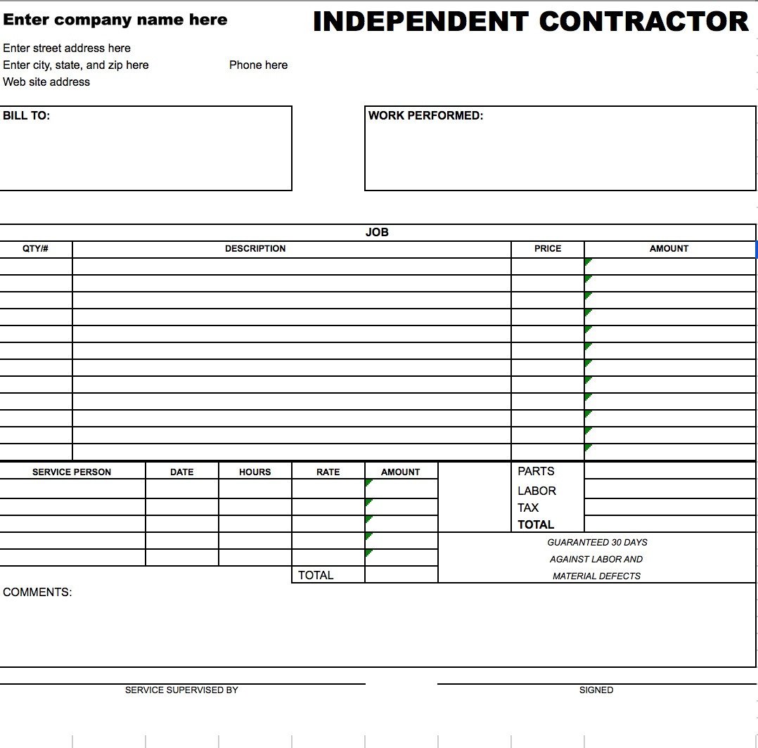 Independent Contractor Invoice Template Independent Contractor Invoice Template