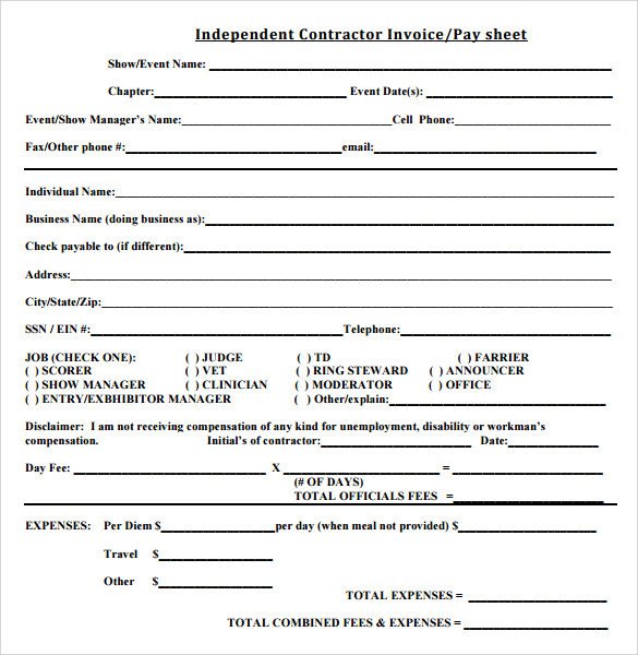 Independent Contractor Invoice Template Sample Contractor Invoice Templates 14 Free Documents