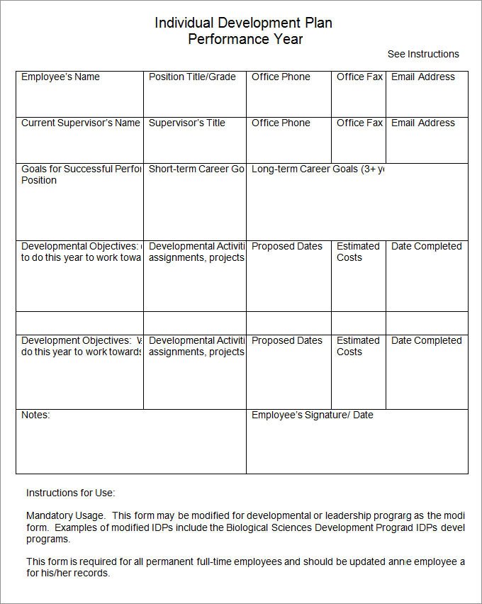 Individual Development Plan Template Individual Development Plan Template 11 Free Pdf Word