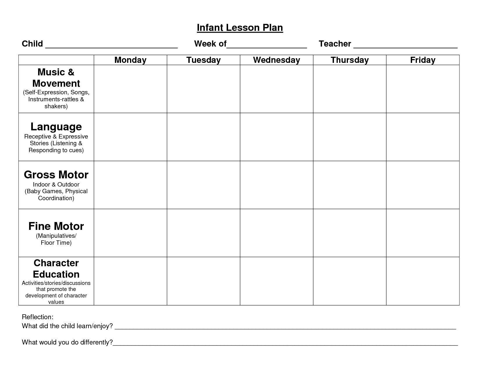 Infant Lesson Plan Template Infant Blank Lesson Plan Sheets