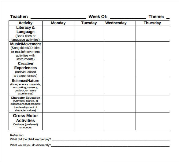 Infant Lesson Plan Template Sample toddler Lesson Plan 9 Example format