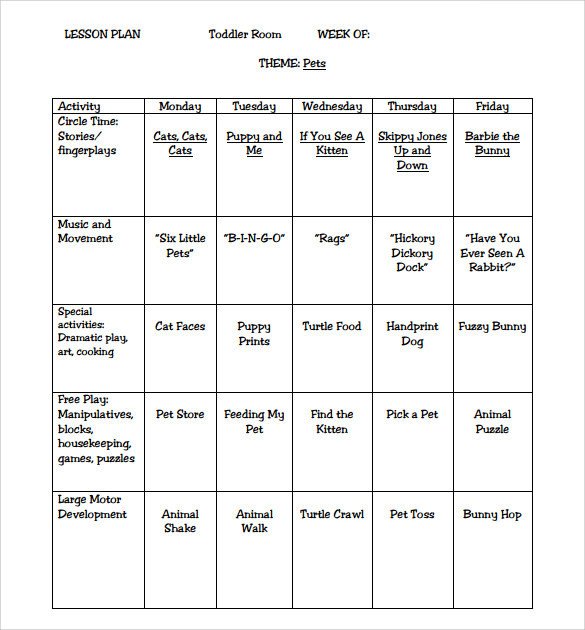 Infant Lesson Plan Templates Sample toddler Lesson Plan 9 Example format
