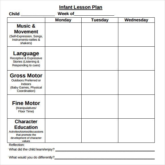 Infant Lesson Plan Templates Sample toddler Lesson Plan Template 8 Free Documents In