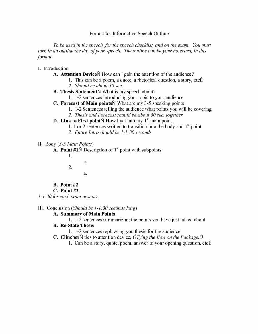 Informative Speech Outline Examples 43 Informative Speech Outline Templates &amp; Examples