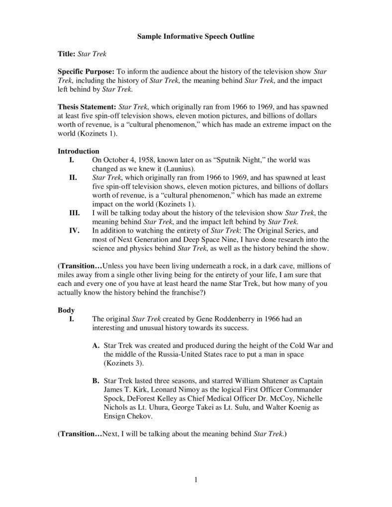 Informative Speech Outline Examples 7 Informative Speech Outline Templates Pdf