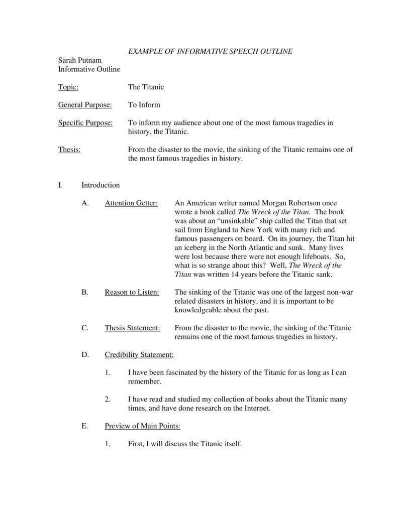 Informative Speech Outline Examples 7 Informative Speech Outline Templates Pdf