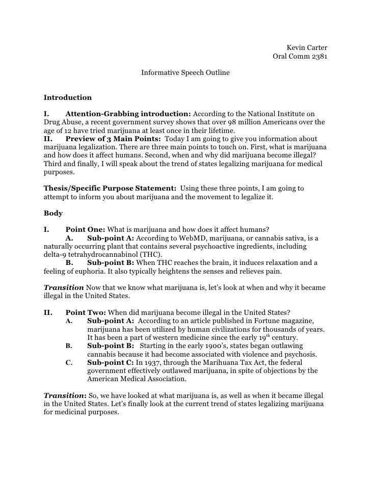 Informative Speech Outline Examples Informative Speech Outline