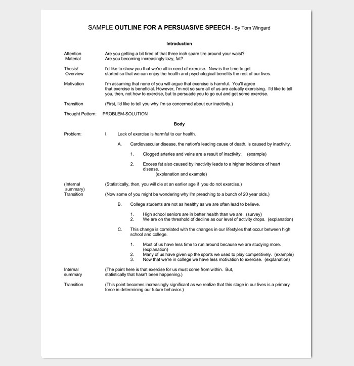 Informative Speech Outline Examples Speech Outline Template 38 Samples Examples and formats