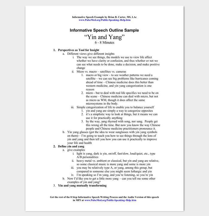 Informative Speech Outline Examples Speech Outline Template 38 Samples Examples and formats