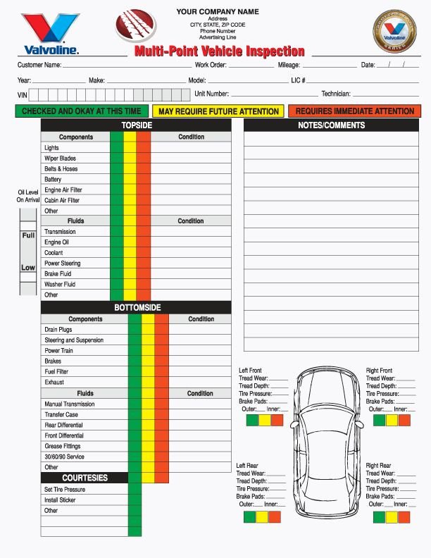 Inspection Log Sheet 2 Part Multi Point Vehicle Inspection forms Carbonless