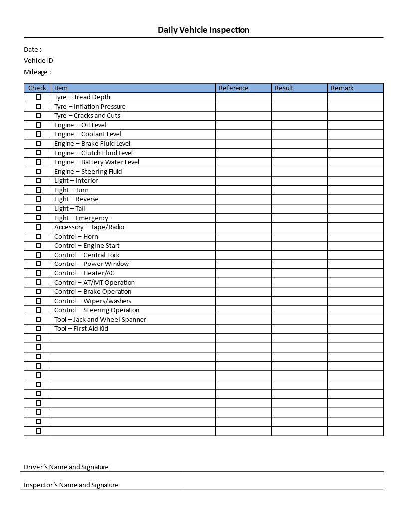 Inspection Log Sheet Download This Daily Vehicle Inspection Checklist Template