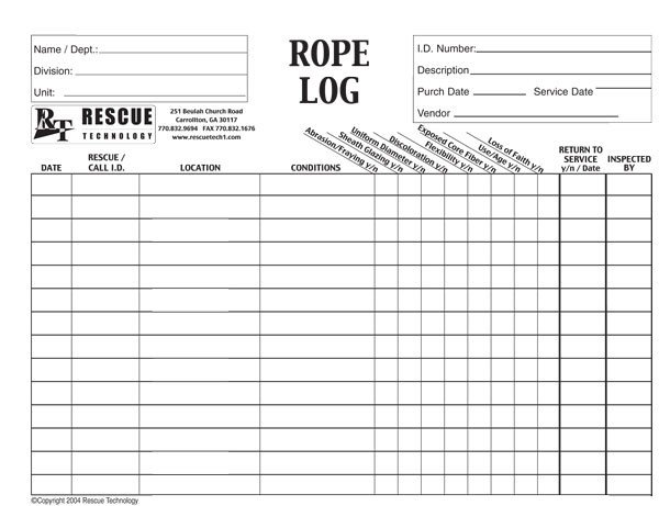 Inspection Log Sheet Rt Rope Log Sheets