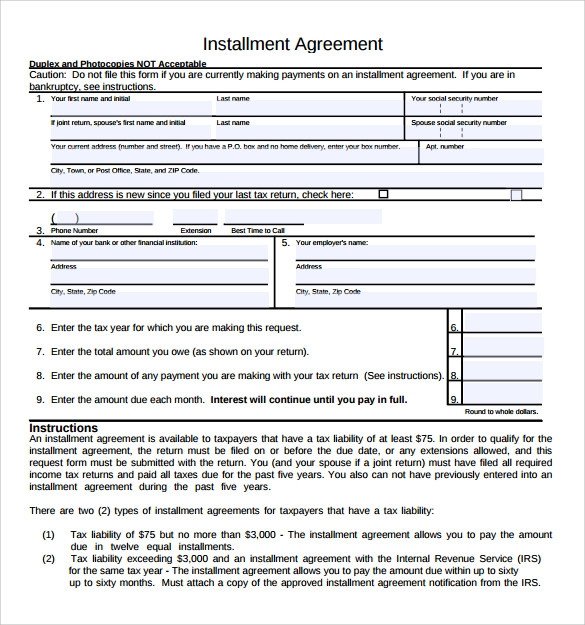 Installment Payment Agreement Template 7 Sample Installment Agreements