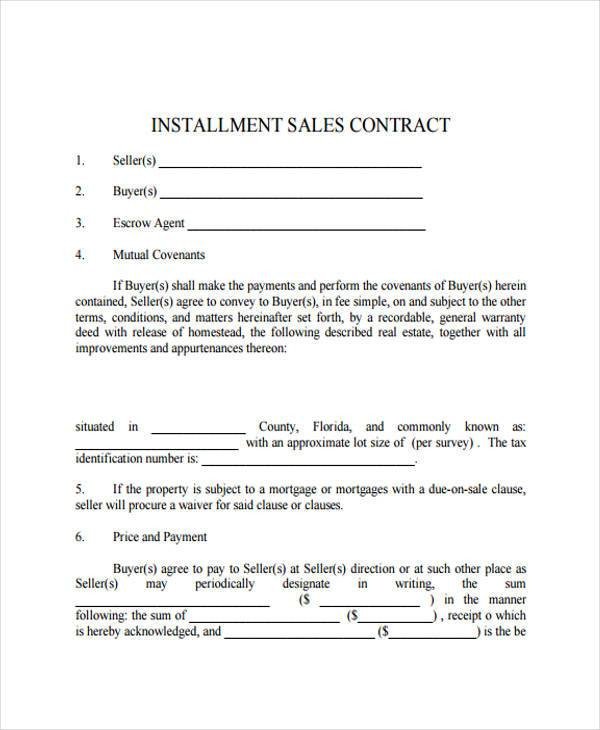 Installment Payment Contract Template 7 Installment Contract form Samples Free Sample