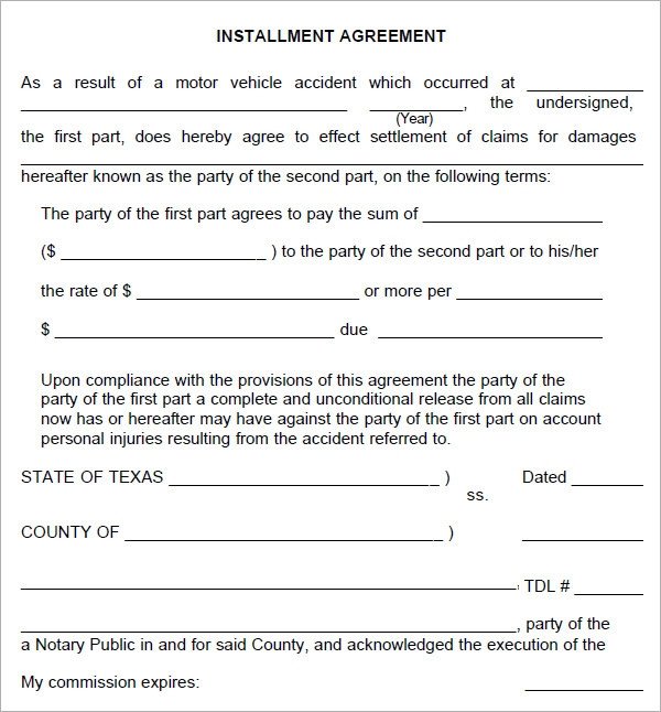 Installment Payment Contract Template Installment Agreement 5 Free Pdf Download