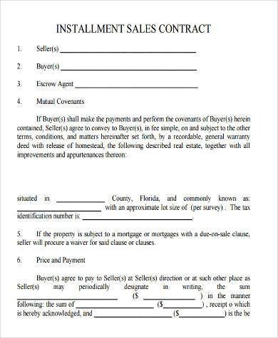 Installment Payment Contract Template Sample Installment Contract forms 9 Free Documents In