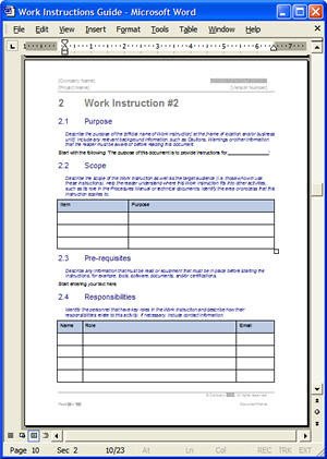 Instruction Manual Template Word Ms Word Work Instructions Template Example