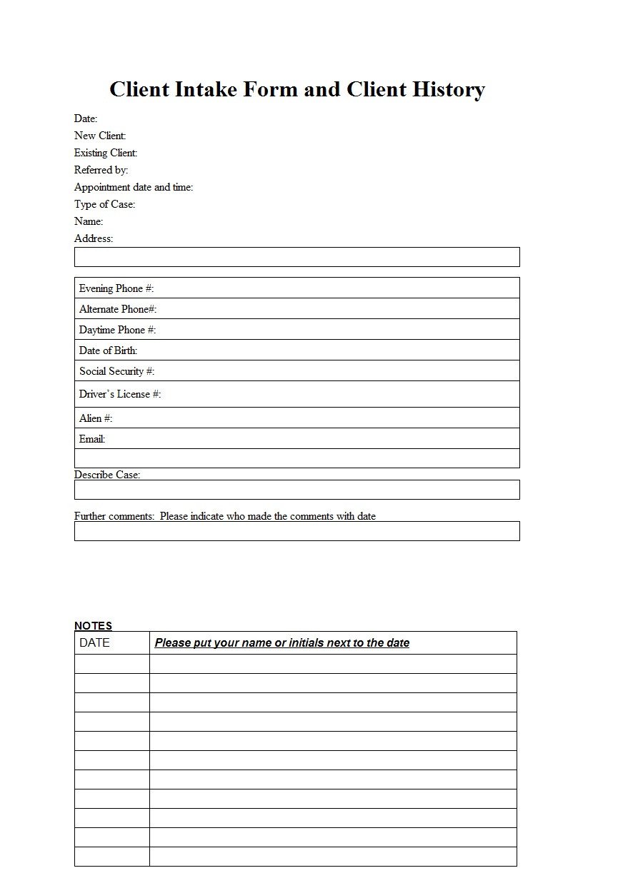 Intake form Template Word Client Intake form Template Sample