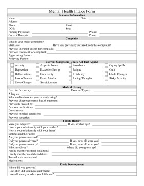 Intake form Template Word Printable Mental Health Intake form
