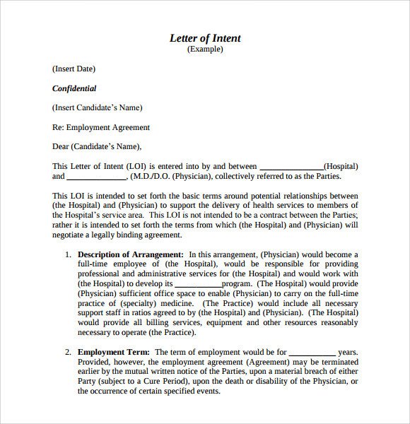 Intent to Hire Letter 10 Letter Of Intent for Employment Samples Pdf Doc