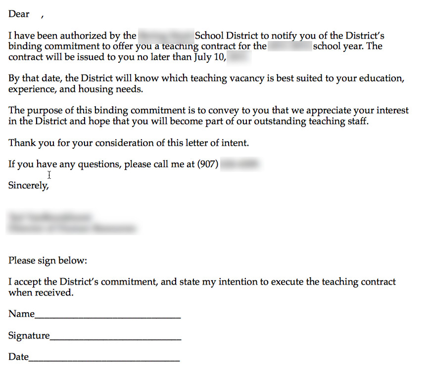 Intent to Hire Letter Alaska Teacher Placement forums • View topic Letters Of