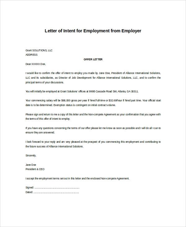 Intent to Hire Letter Sample Letter Of Intent 47 Examples In Pdf Word
