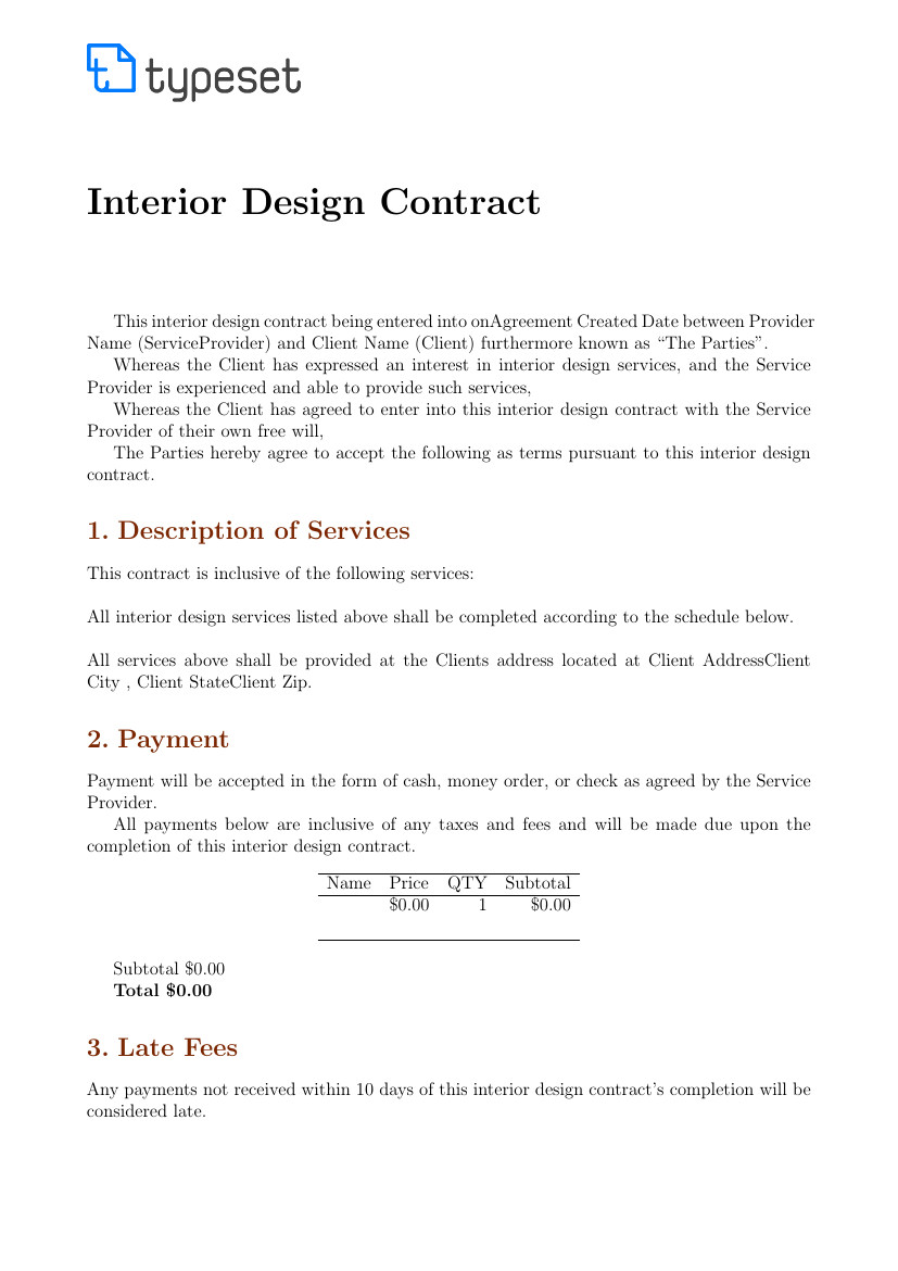 Interior Design Contract Sample Contracts Interior Design Contract Template Template