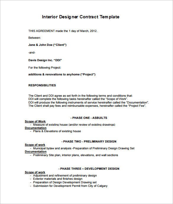 Interior Design Contracts Templates 7 Interior Designer Contract Templates Word Pages Pdf