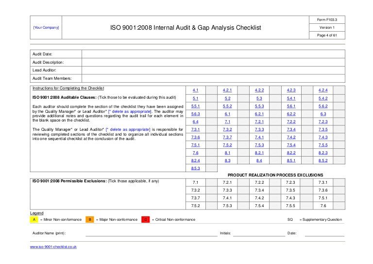 Internal Audit Checklist Template Excel Internal Audit Checklist Example
