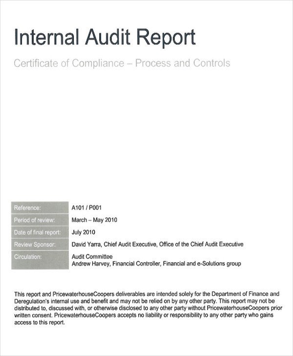 Internal Audit Report Samples 41 Report format Samples