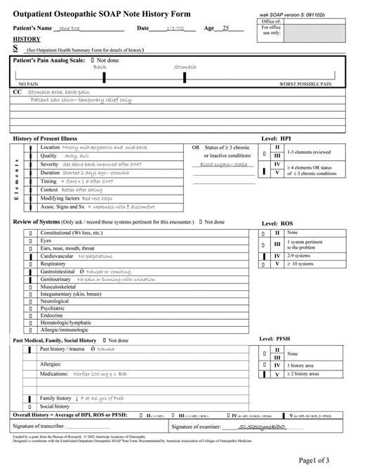Internal Medicine soap Note Template Outpatient Osteopathic soap Note form Preliminary Results