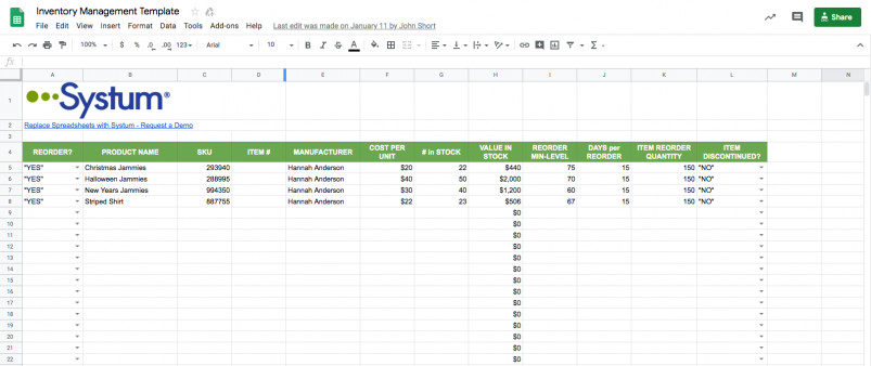 Inventory Template Google Sheets Google Sheets Inventory Template & Management System