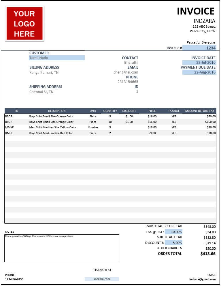 Invoice Template for Excel Excel Templates for Small Business Inventory orders