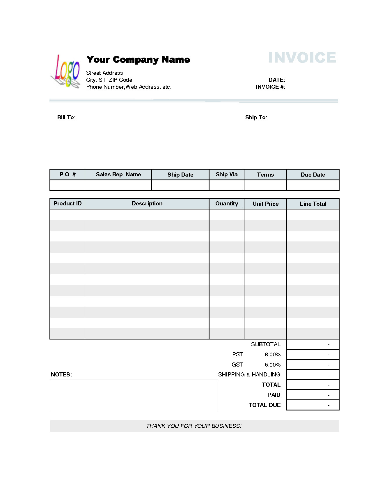 Invoice Template for Excel Invoice Template Excel 2010