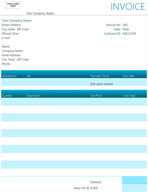 Invoice Template for Excel Invoices Fice