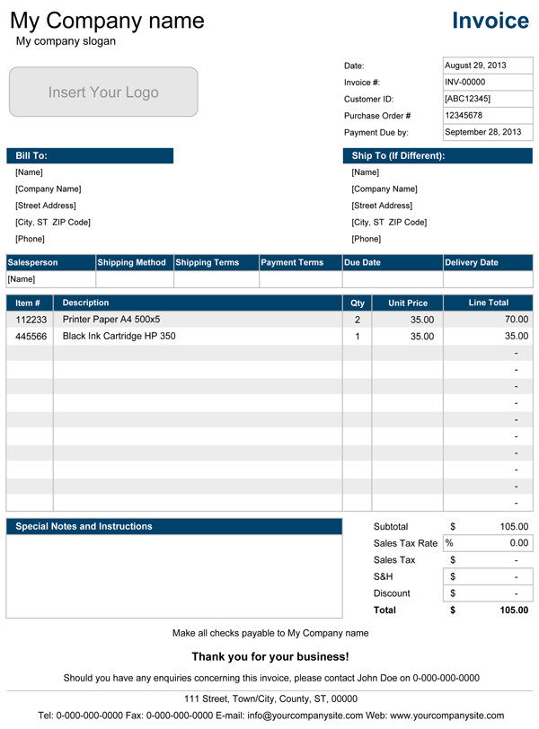 Invoice Template for Excel Sales Invoice Template for Excel
