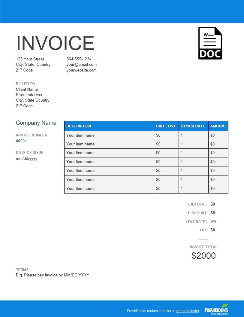 Invoice Template for Word Invoice Template Send In Minutes