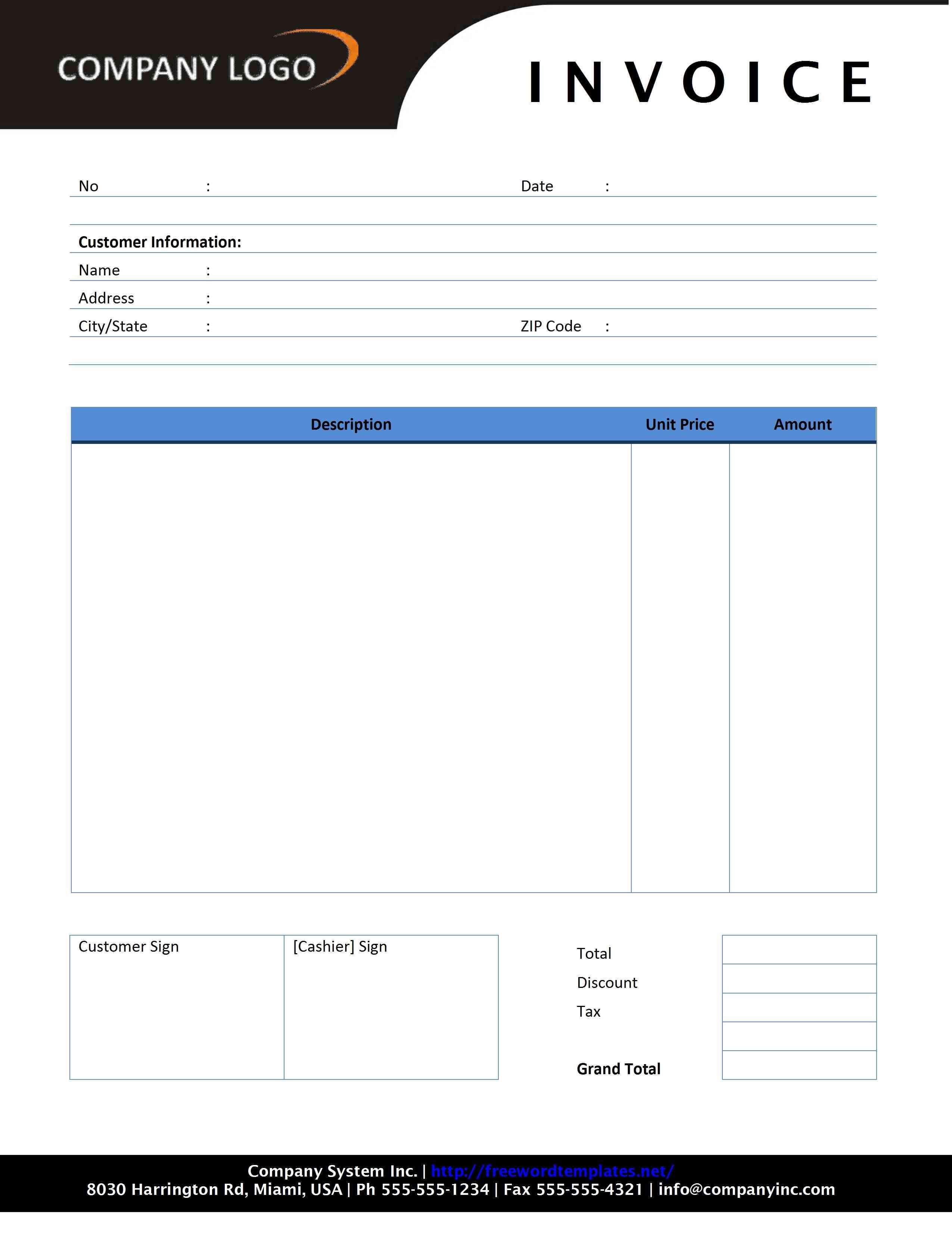 Invoice Template for Word Plumbing Invoice Template