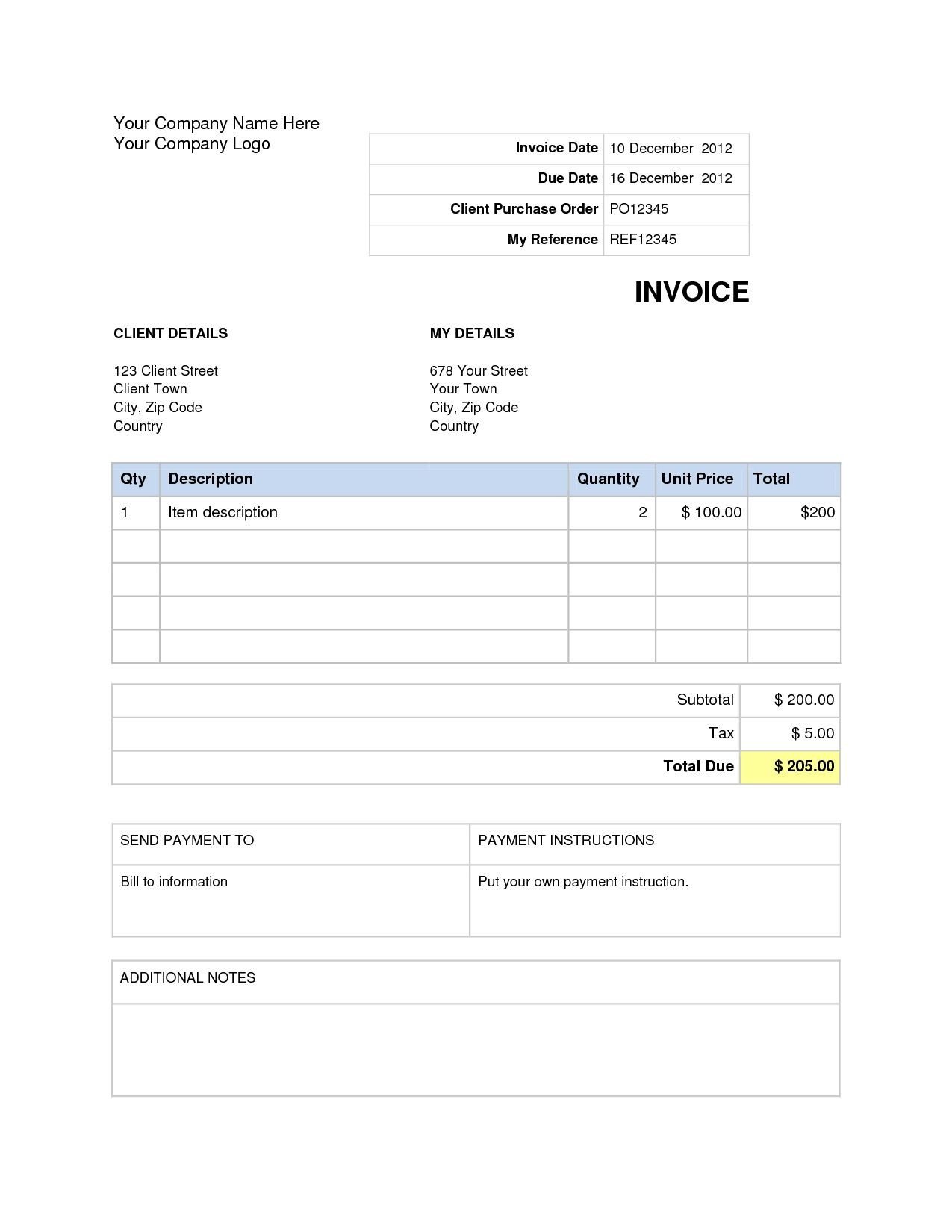 Invoice Template for Word Word Document Invoice Template Blank Invoice Template Word