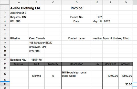 Invoice Template Google Sheets How to Use Google Drive Templates Dummies